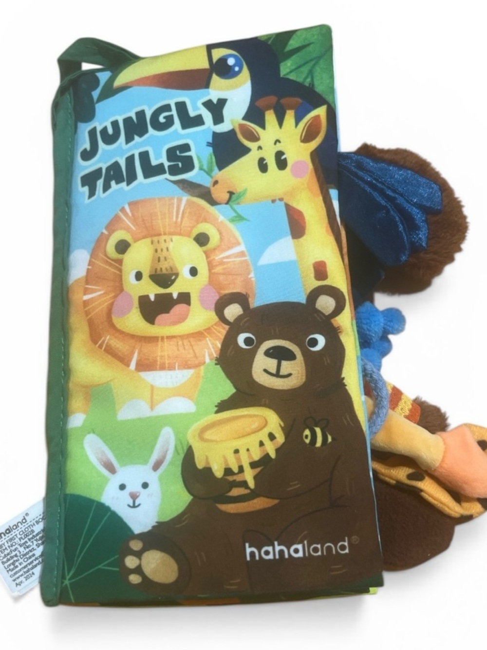 Interactive Baby Cloth Book “Jungly Tails”,Sensory Animal Toy w Textures & Tails
